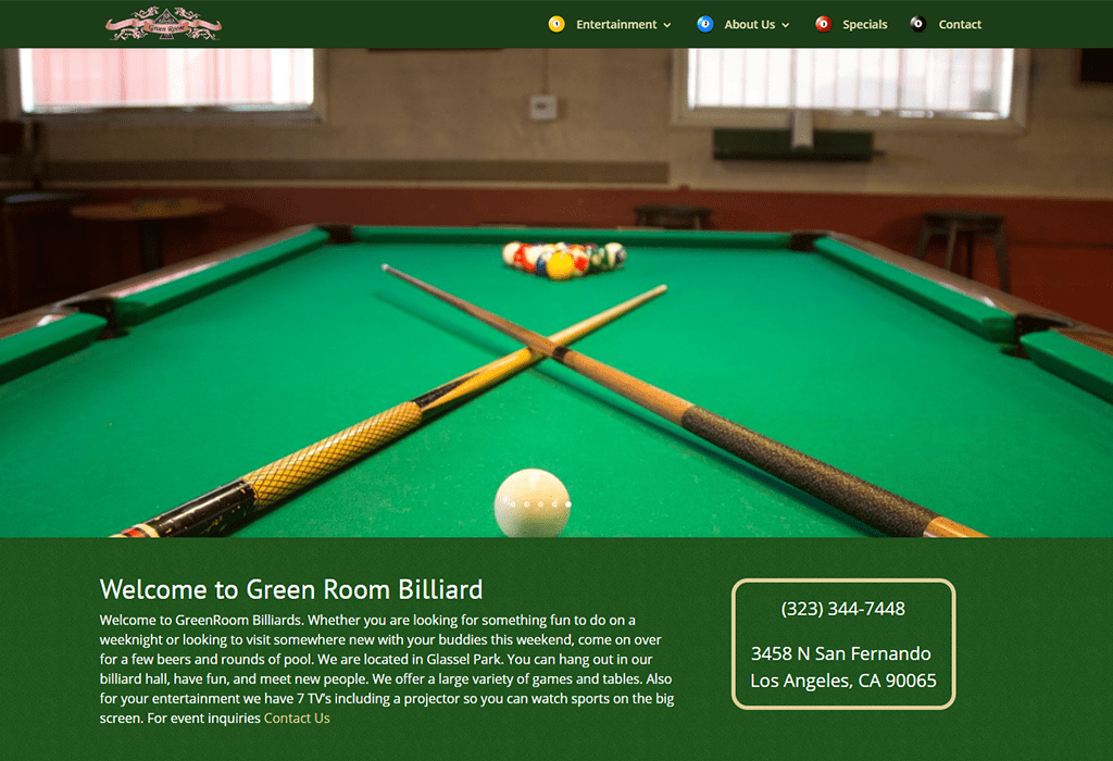 Green Room Billiard Los Angeles  Design Company